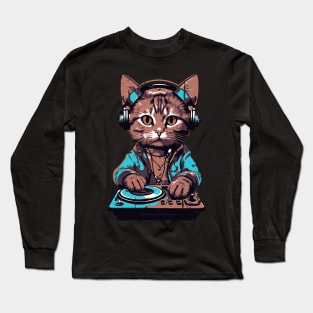 Retro Dj Cat Long Sleeve T-Shirt